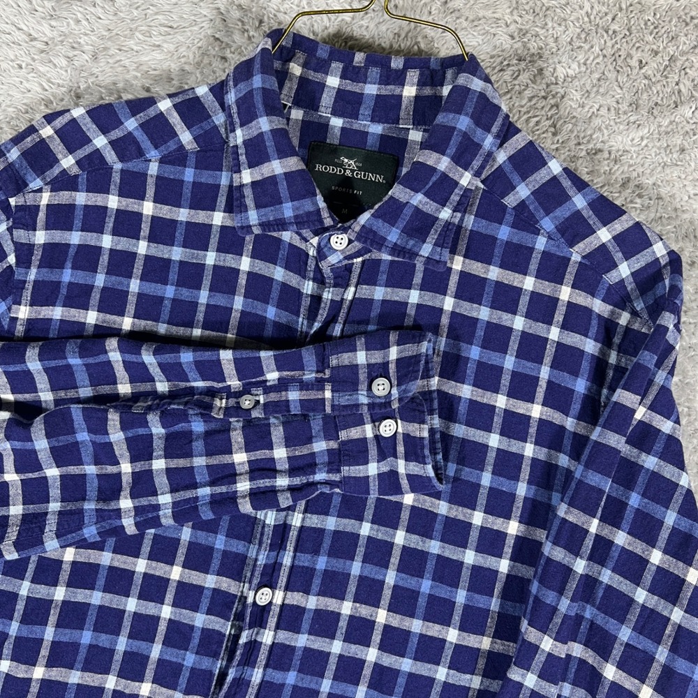 Rodd & Gunn Button Down Shirt Mens M Blue Plaid Linen Cotton Sports Fit Long Slv